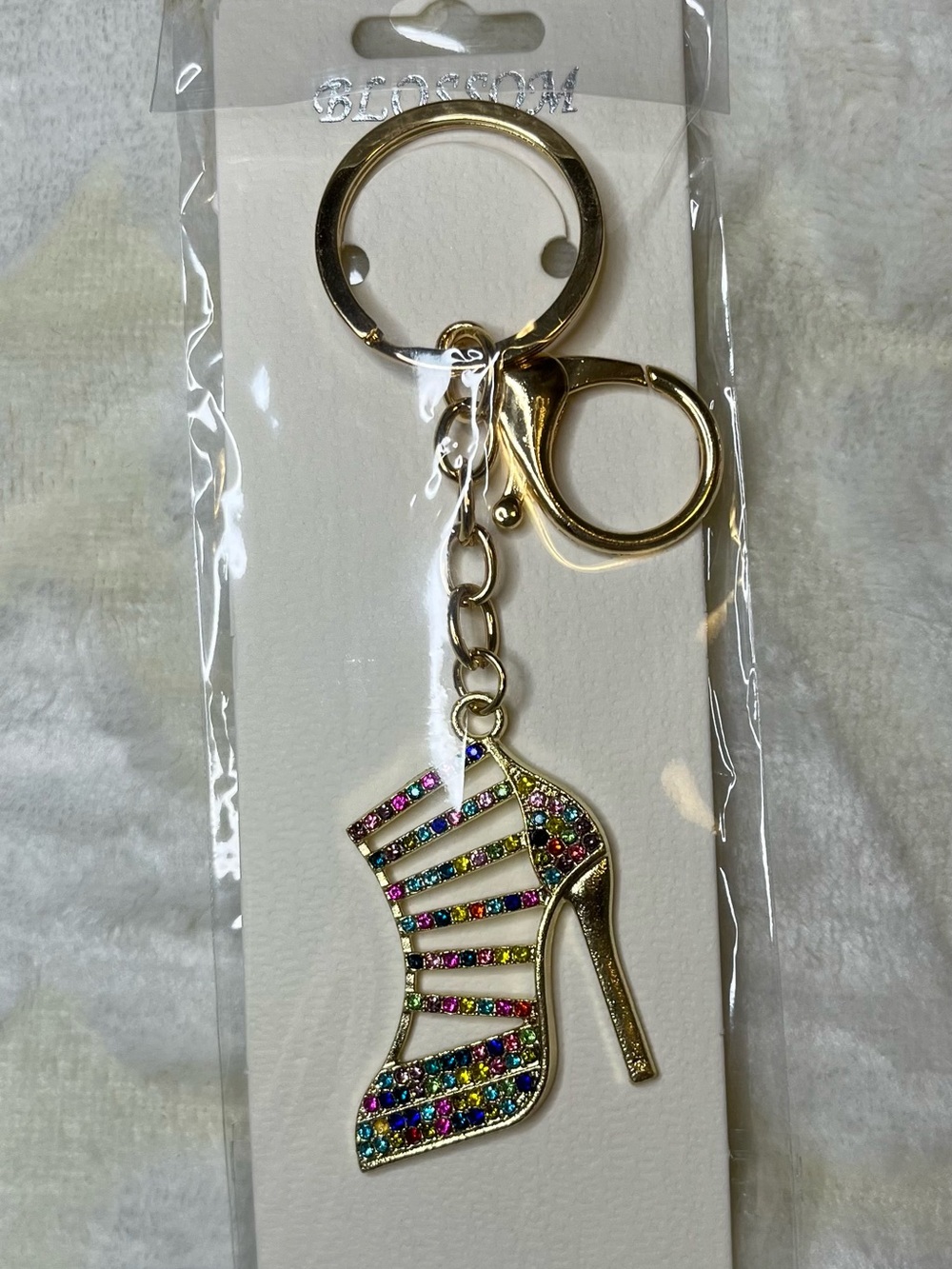 Gold Multi-Color Rhinestone High Heel Keychain Bag Charm